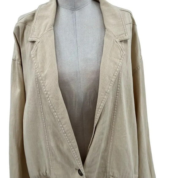 Anthropologie Pilcro Summer Blazer Jacket Linen Cotton Taupe Tan Cream Size XL - Picture 4 of 14